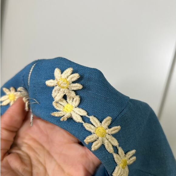 Vintage‎ 60s Blue Daisy Mini Dress Mod Cottagecore Floral Embroidery - Picture 13 of 13